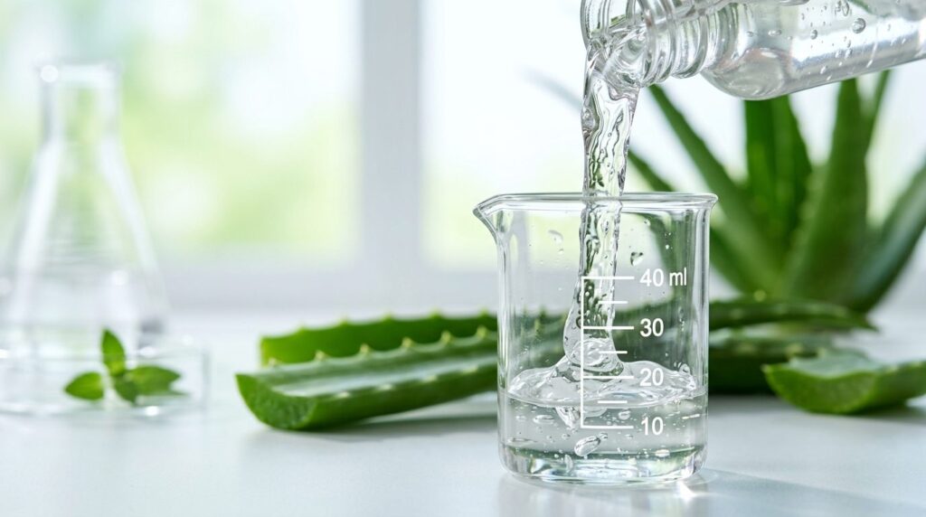 Close-up macro photography of aloe vera gel being poured int