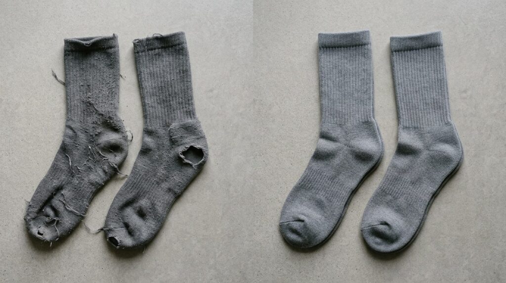 Photorealistic side-by-side comparison showing worn-out, dam