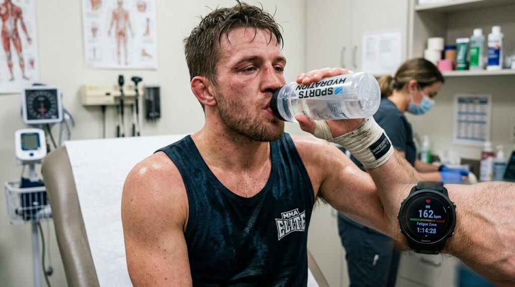 Close-up realistic photo of a male combat sports athlete dri