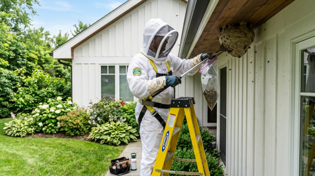Professional photorealistic image of a certified pest contro