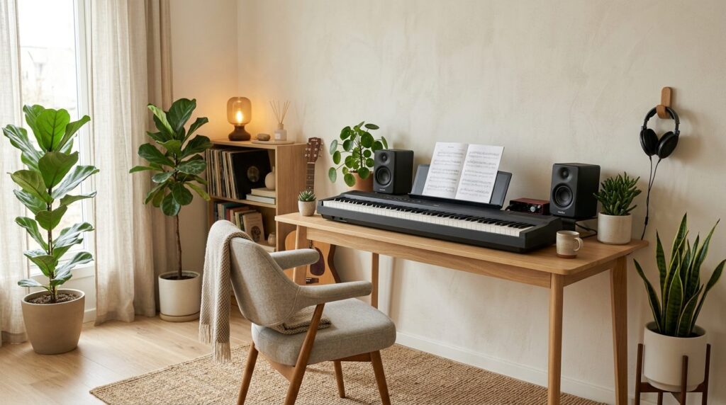 Professional stock photo, 16:9 aspect ratio, peaceful home m