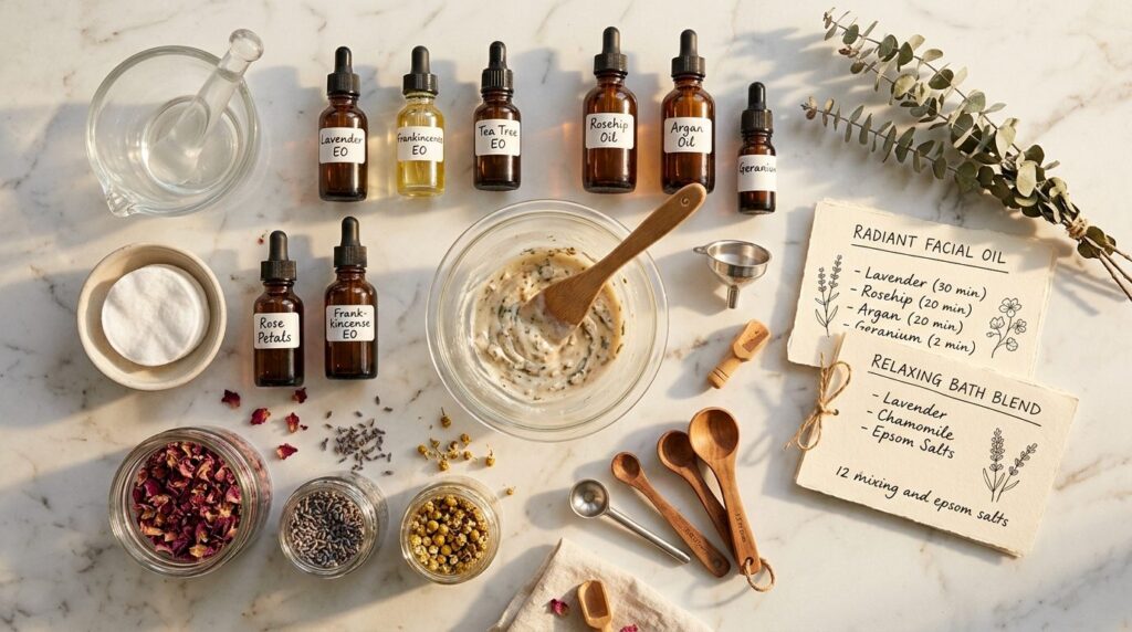 Close-up flat lay photography of DIY beauty and wellness ing