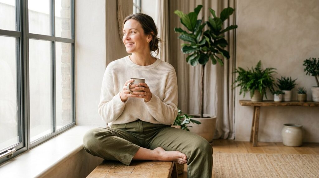 Lifestyle photograph of a woman wearing sustainable, ethical