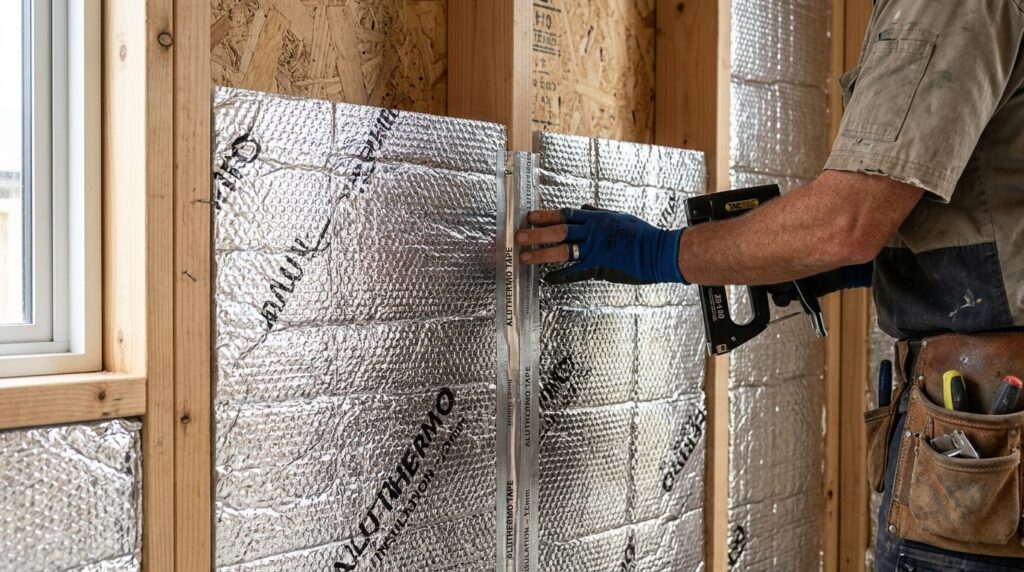 Close-up detail shot of reflective insulation material (Alut