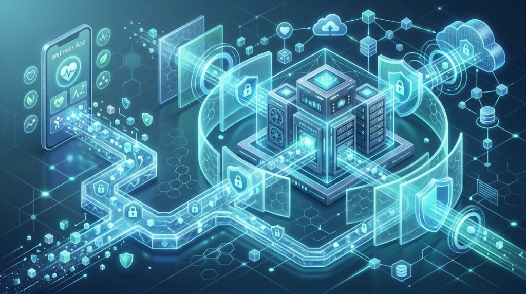 Abstract visualization of secure data flow in health and wel